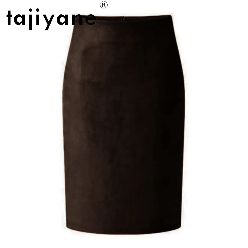 TAJIYANE Top Layer Goatskin Suede Genuine Leather Skirt Midi Skirt Back Split Women's Skirts Slim Bodycon Skirts 2026 Woman Юбка