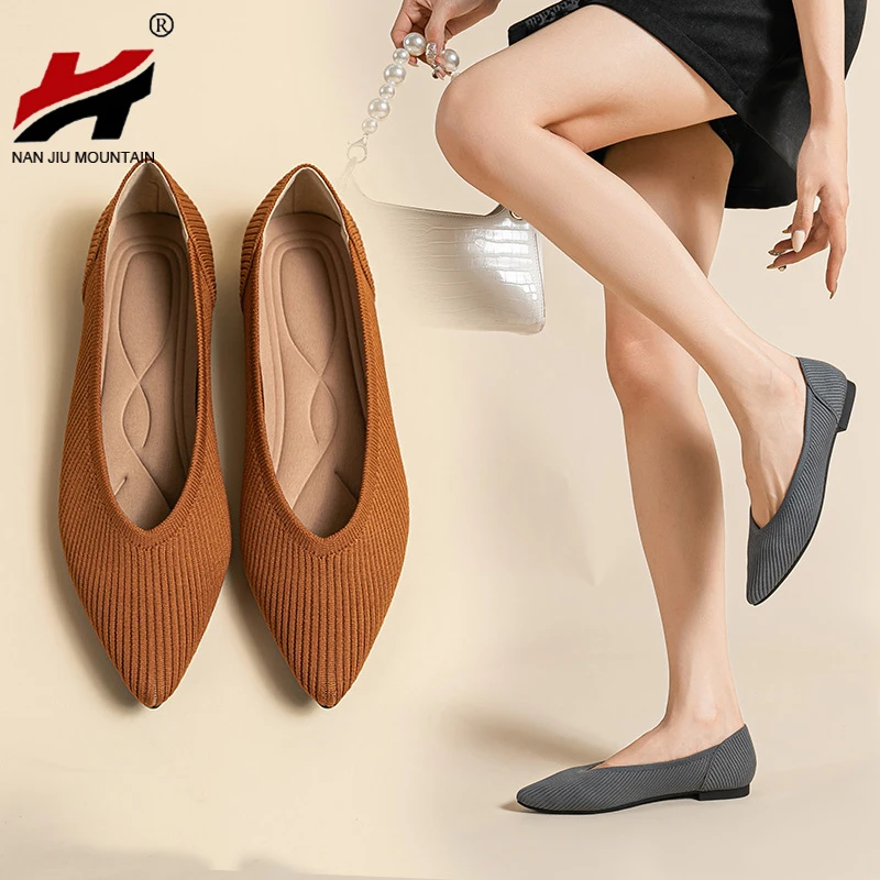 Flat Shoes Women Pointed Toe Single Shoes Spring And Autumn Simple Woman Shoes Solid Color Latex Insole Plus Size 43