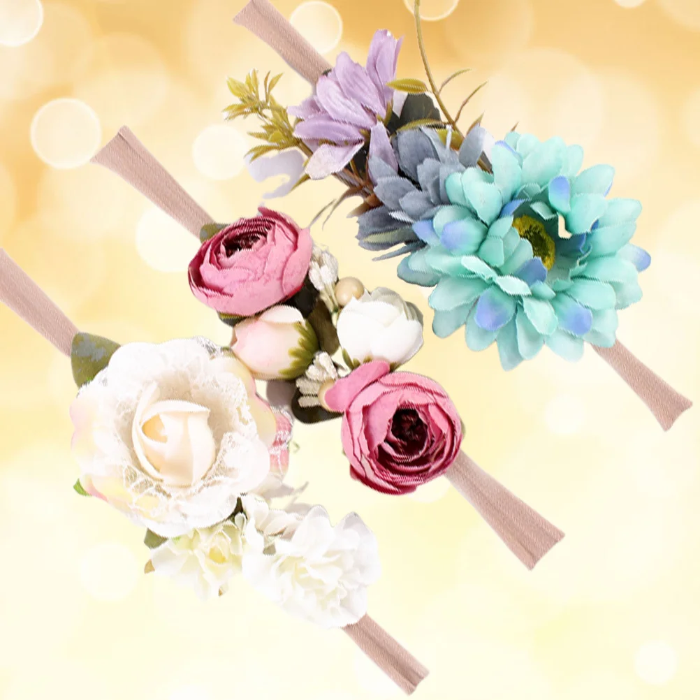 

3Pcs Baby Floral Headband Elastic Flower Head Wraps Newborn Infant Toddler Girls Hair Accessories for Photography Birthday Party