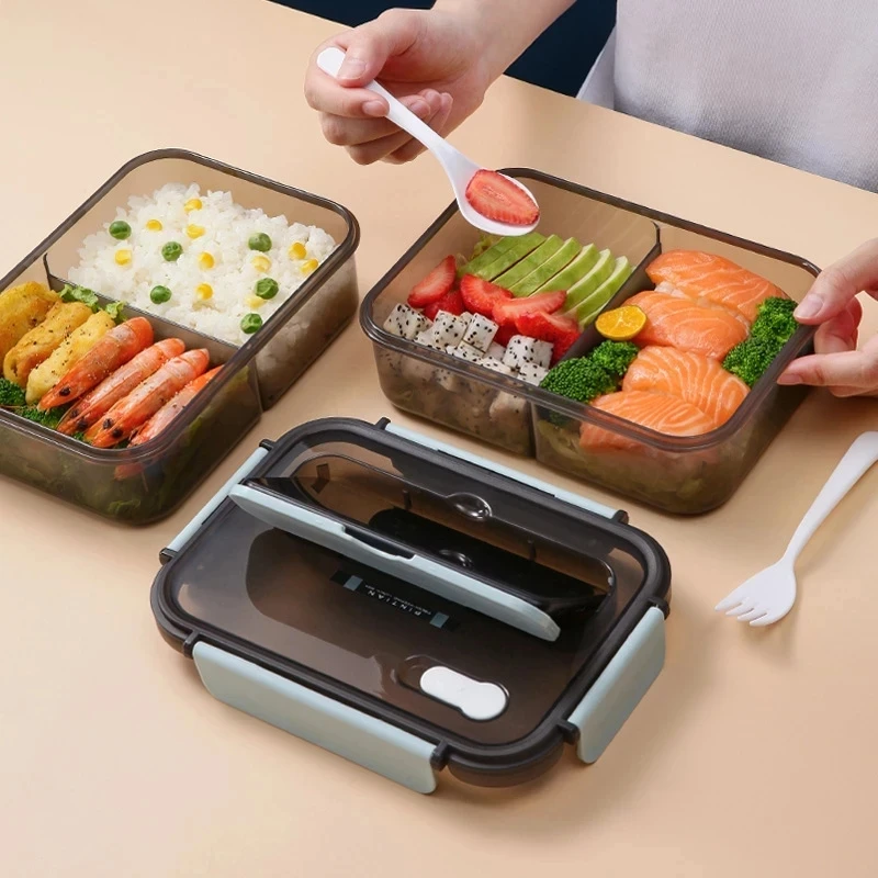 Fiambrera transparente para niños, contenedor de almacenamiento de alimentos con tapas, a prueba de fugas, microondas, calentador de alimentos, aperitivos, caja bento de estilo japonés