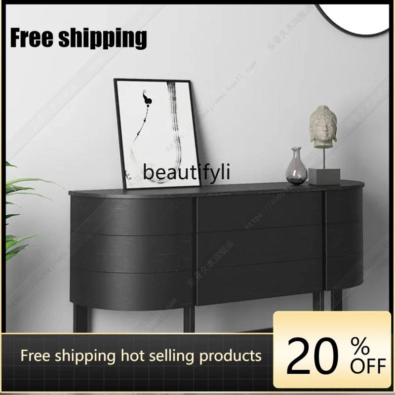 hot Nordic minimalist side cabinet against the wall storage tea cabinet arc walnut black shoe cabinetFactory Direct