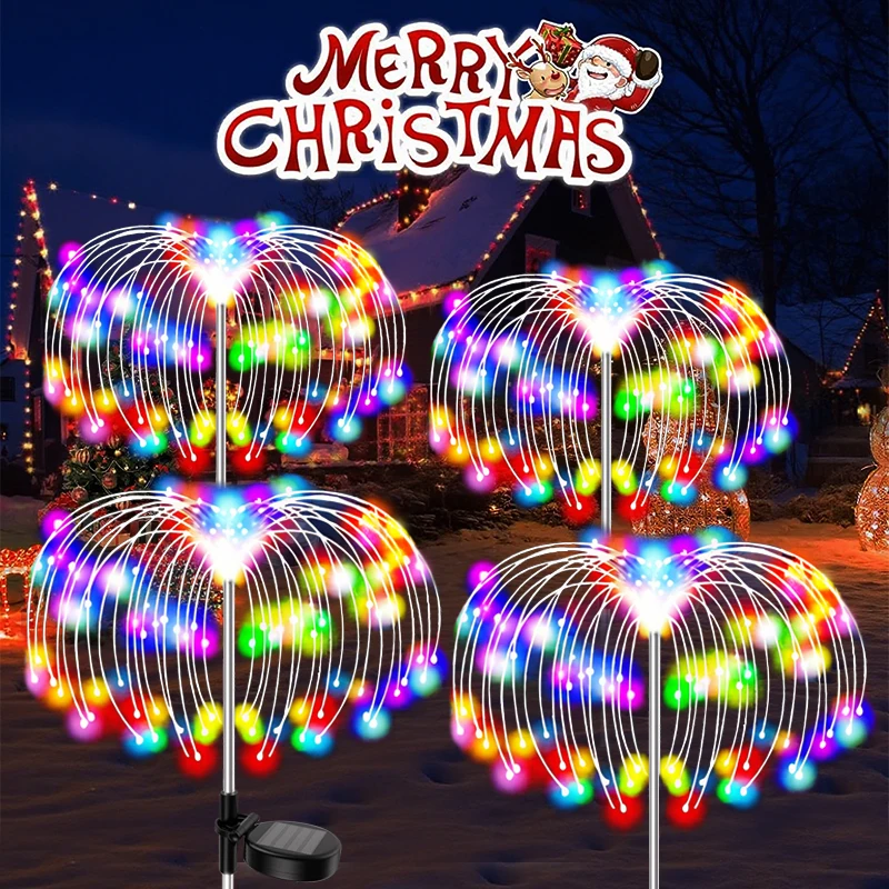 

Рождественские солнечные фейерверки для патио, уличный декор, светодиодные гирлянды для заднего двора, сада, дорожки, патио, лужайки