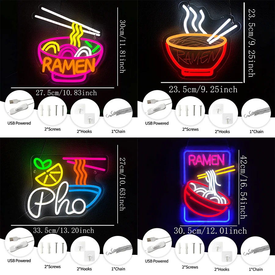 Ramen Led Neon Signs, Food Icons Used For Wall Decor, Restaurant Kitchen Ramen Shop Window Business Signs, Easy To Hang.