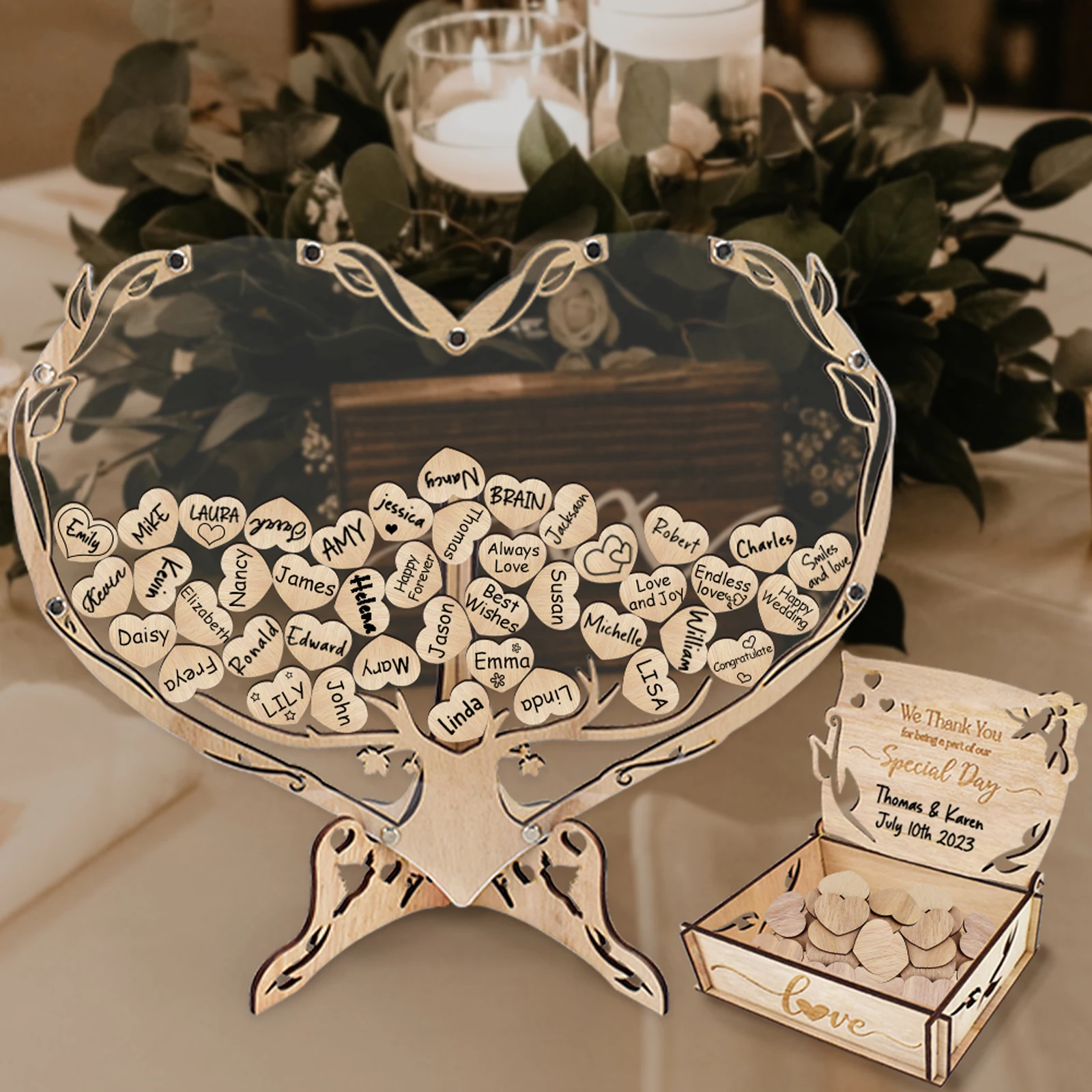 

Деревянная свадебная гостевая книга «Древо жизни» в деревенском стиле с фоторамкой — уникальный свадебный декор и подарок на день Святого Валентина