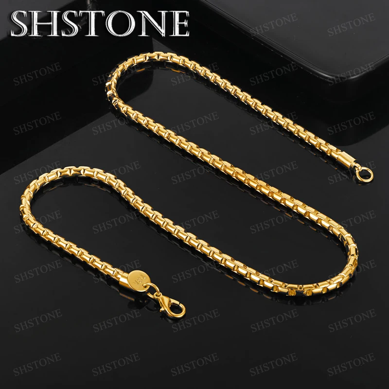 

45cm Chain 18k Gold Necklace 4mm Box Chain Simple Popular Personality Jewelry Accessories Men Women Party Weddings Gift