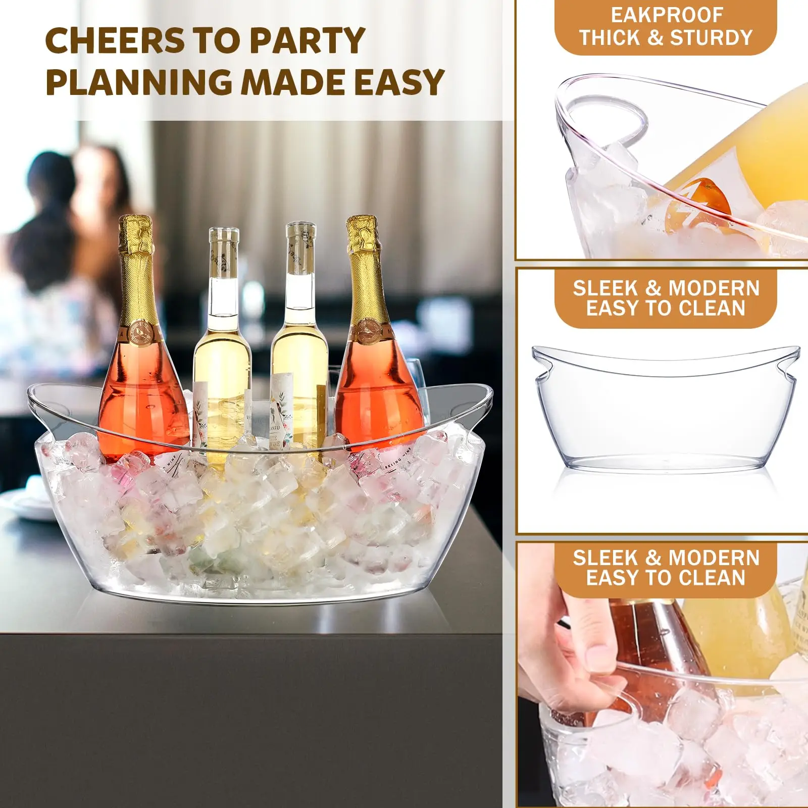 Ice Bucket Plastic Champagne Beverage for Parties Cocktail Bar Drinks Buckets Tub New 2024