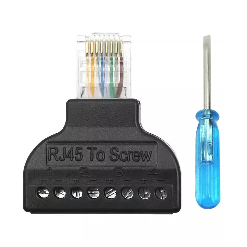 RJ45 To 8 Pin Screw Block Adapter with 8Pin Screw Terminal and RJ45 Plug for AV Network Internet Cable Connector