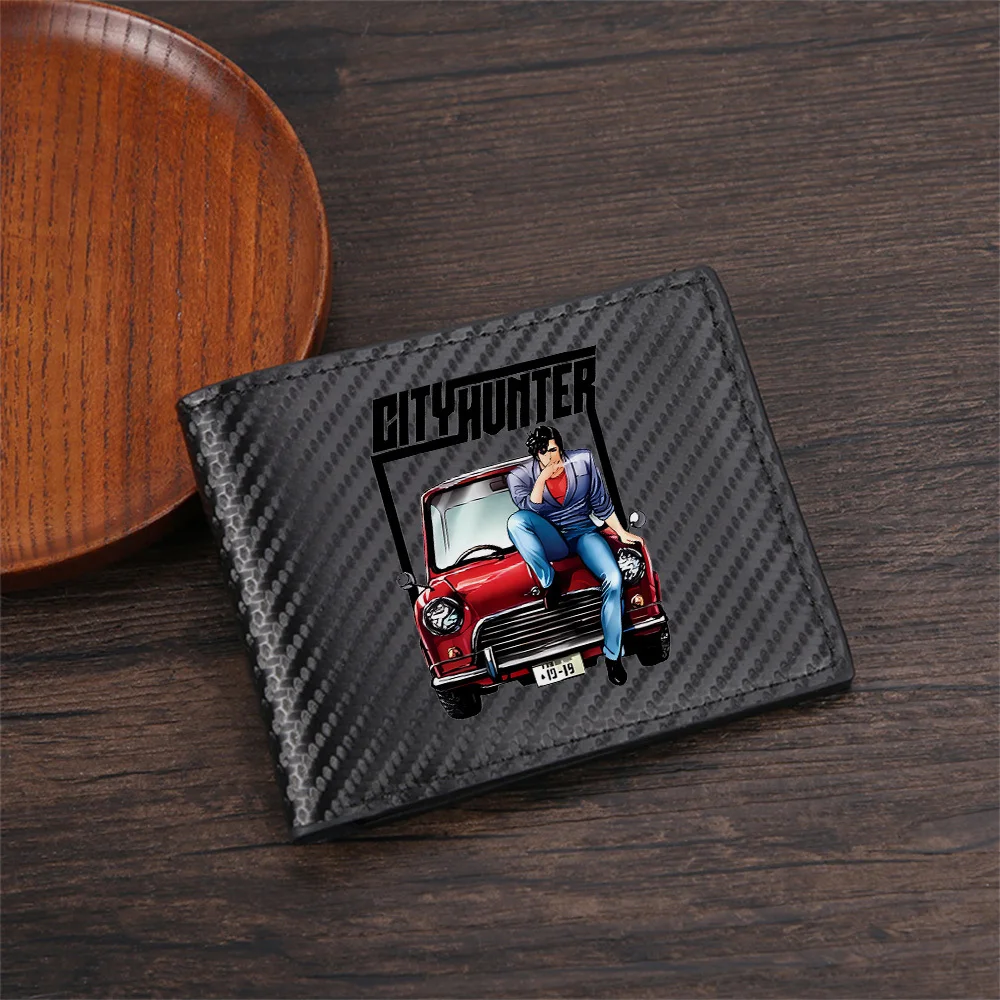 Hunter sitting red car front Men's Wallets Simple Business Modern Stylish Printing Design Gifts For Father Boyfriend Christmas L