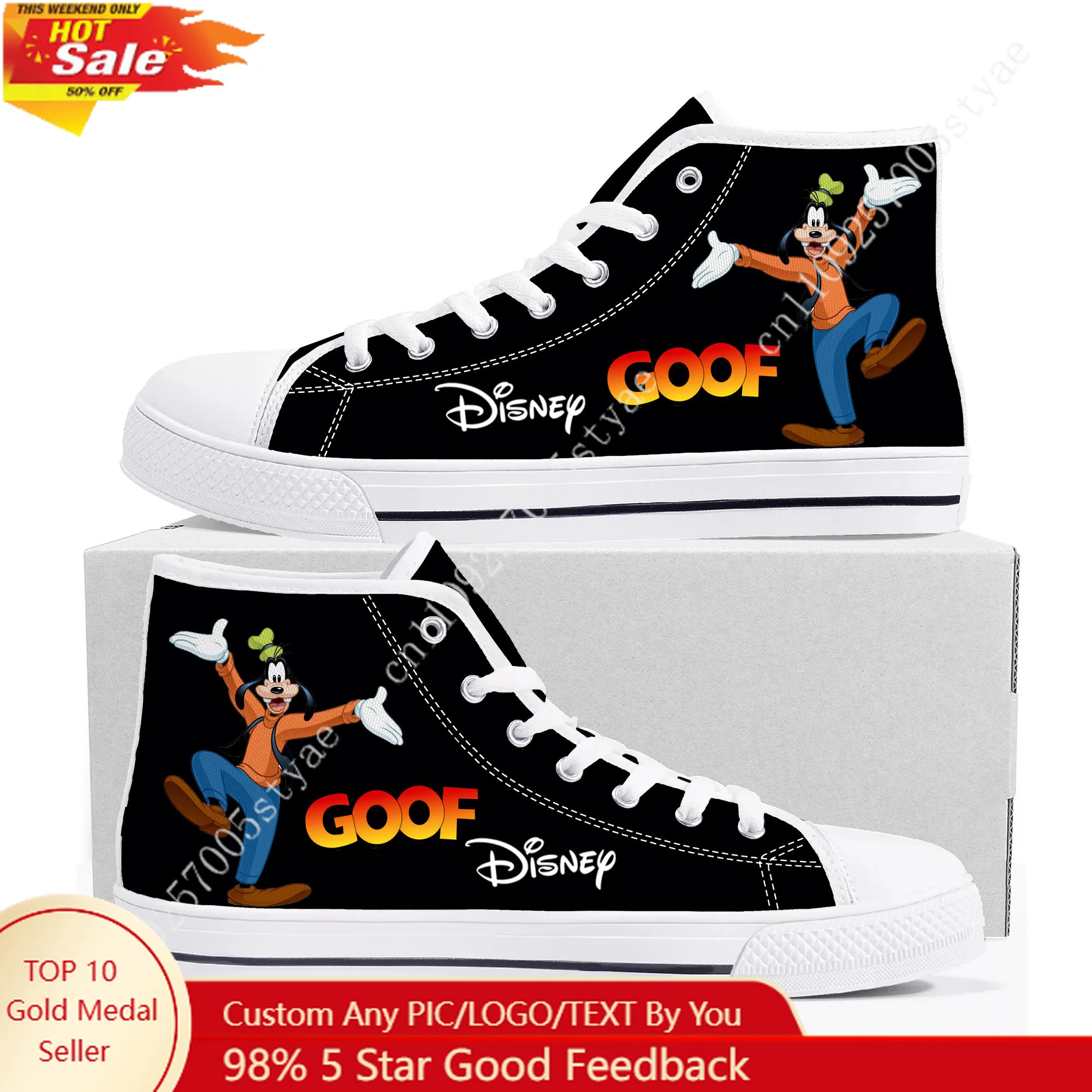 

Disney Goofy High Top Sneakers Mens Womens Lightweight Canvas Casual Shoes