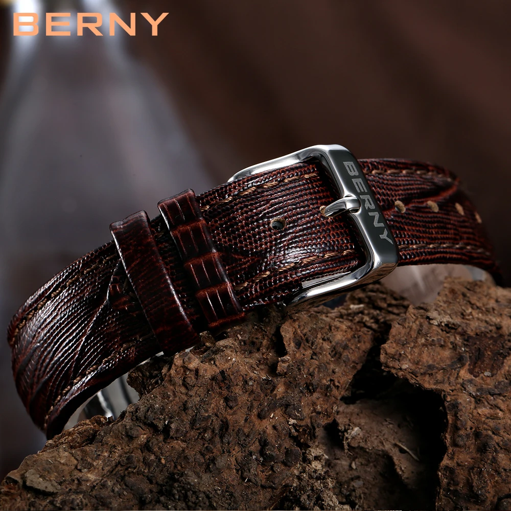 BERNY-reloj mecánico de acero de tungsteno para mujer, reloj de pulsera automático de cristal de zafiro, resistente al agua hasta 5atm, movimiento