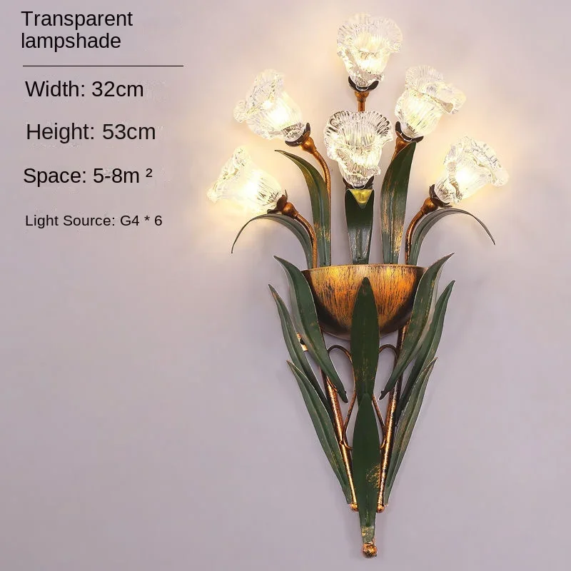 SANDYHA Vintage Amerikaanse Bloem Wandlamp Woonkamer Achtergrond Led Nachtlampje Slaapkamer Nachtkastje Home Decor Luces Para Cuarto