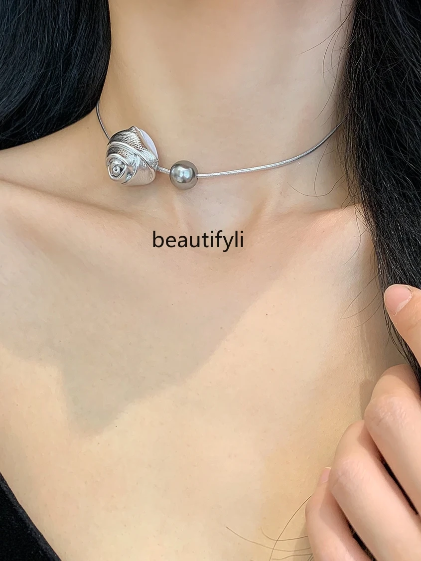 

Exquisite Jewelry Silver Rose Flower Pearl Grace Clavicle Chain Sweet Cool Hot Girl Necklace