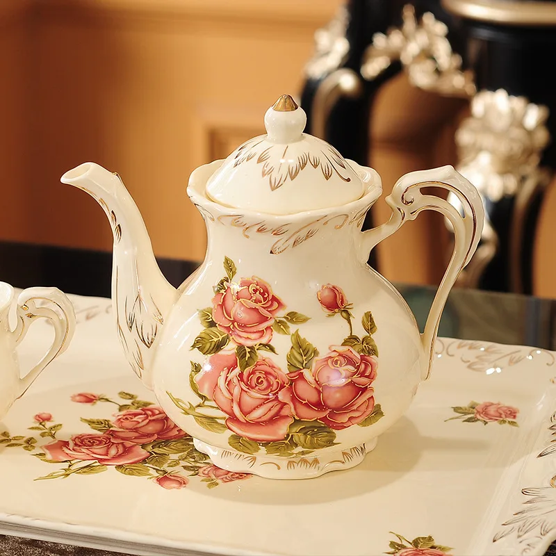 

European Tea Set with Tray, English Afternoon Tea Set, Household Ceramic Coffee Cup, Luxury