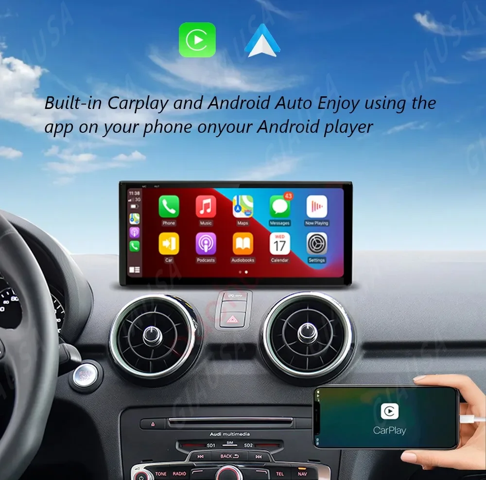 10.25 "لأودي A1 2012 2013 -2018 أندرويد 14.0 سيارة لتحديد المواقع والملاحة السيارات ستيريو الوسائط المتعددة راديو مشغل فيديو Carplay اللاسلكية