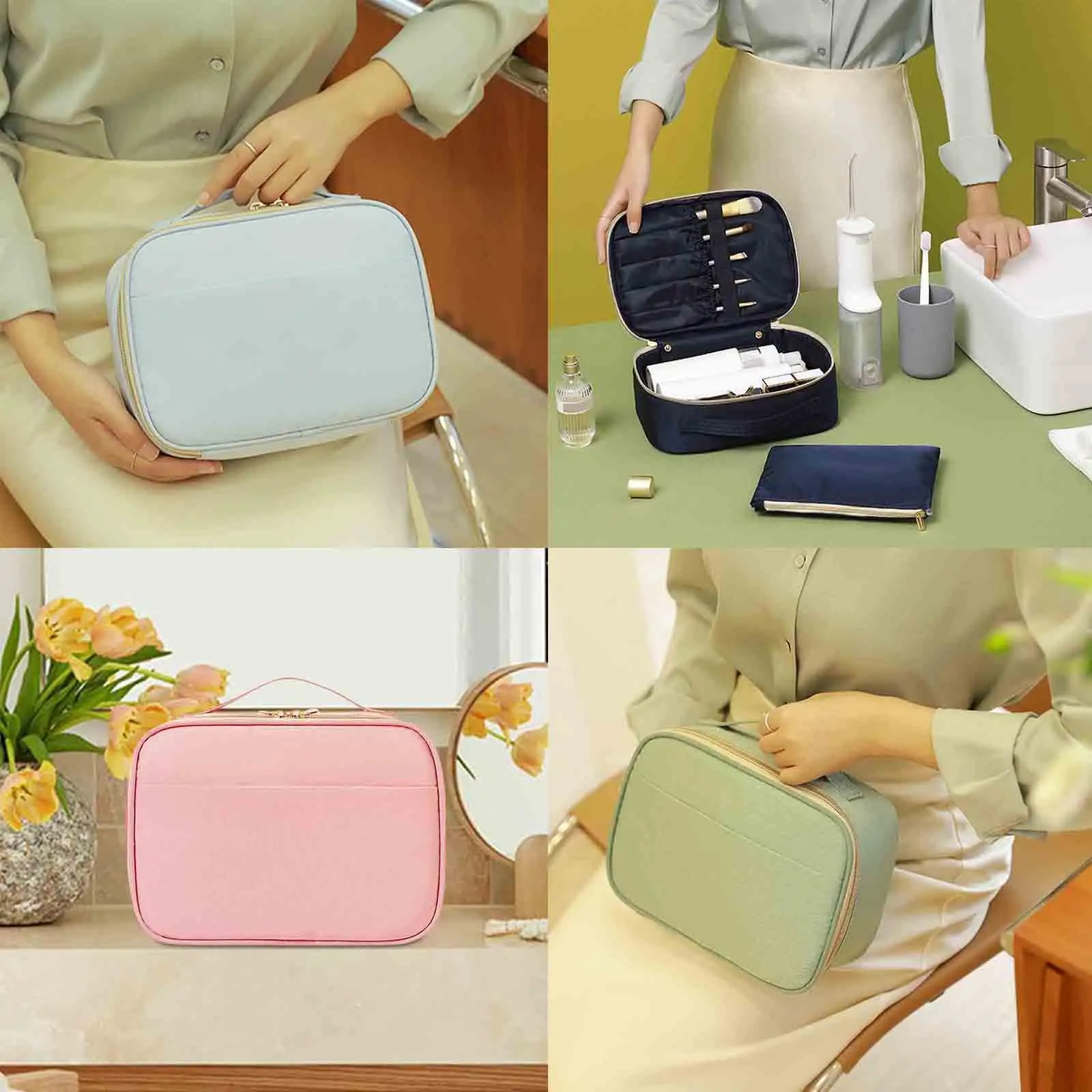 Makeup Bag Zipper Pouch Use Brushes Stylish for Toiletries
