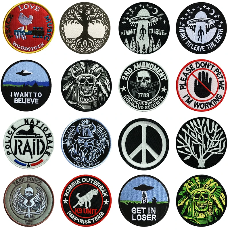Insignia Circular del logotipo del equipo de la paz, parches del capítulo al aire libre de bucle de gancho bordado, pegatinas de mochila militar, apliques de sombrero