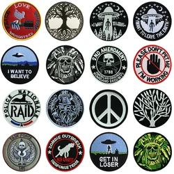 Circular Peace Sign Team Logo Badge Embroidery Hook Loop Outdoor Chapter Patches Military Backpack Bag Stickers Hat Appliques