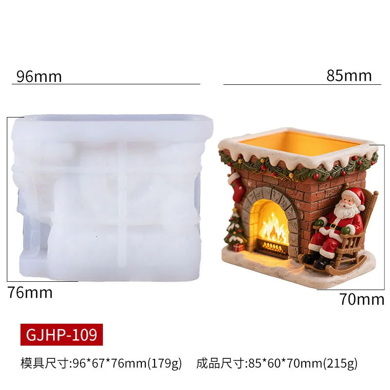 Christmas Fireplace Candle Holder Silicone Mold, Santa Claus Rocking Chair Concrete Mould, Vintage Tealight Candlestick Resin