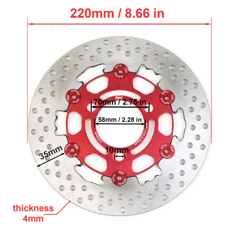 220mm Discs Floating Motorcycle  Aluminum 3 hole 70mm 4 hole 55mm Pitch Brake Disk Inside Diameter Rapid Brake Rotor Front Rear