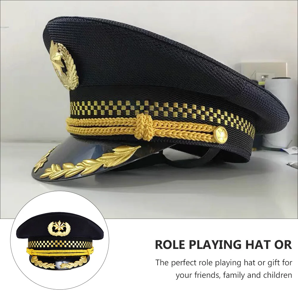 Big Brim Hat for Kids Hats Uniform Airline Captain Caps Pilot Clothing Aldult Cosplay Party Prop Cotton Child Aviation