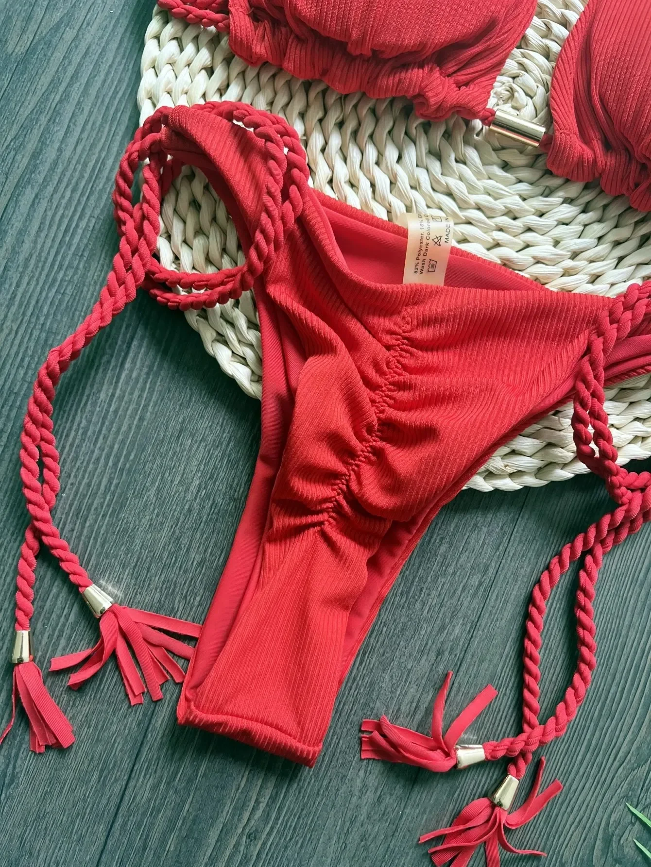 RUOTONSEPT-bañador Sexy para mujer, conjunto de Bikini con cuerda trenzada, traje de baño unicolor triangular de dos piezas, bikinis brasileños 2024