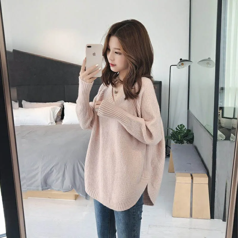 เสื้อสเวตเตอร์ผู้หญิงคอวีสีชมพูอ่อนหวานและอ่อนโยน เสื้อสเวตเตอร์แขนยาวแบบสวมหัวหนาและอบอุ่นสำหรับฤดูใบไม้ร่วงและฤดูหนาว 10