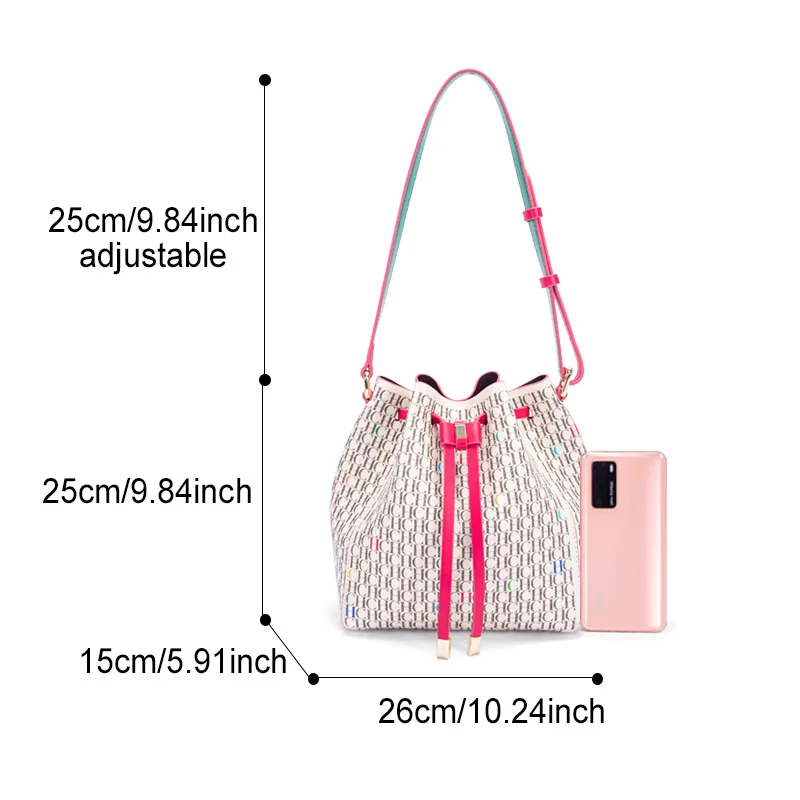 Модная женская сумка через плечо с принтом, классическая сумка-ведро с буквенным узором в стиле ретро, сумка-ведро в винтажном стиле для повседневных прогулок