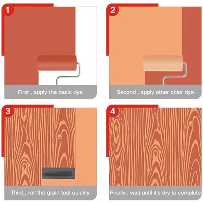 AA63 HOT 5Pcs Rubber Wood Grain Roller Tool Reusable Grain Pattern Painting Tool For DIY Wall Floor