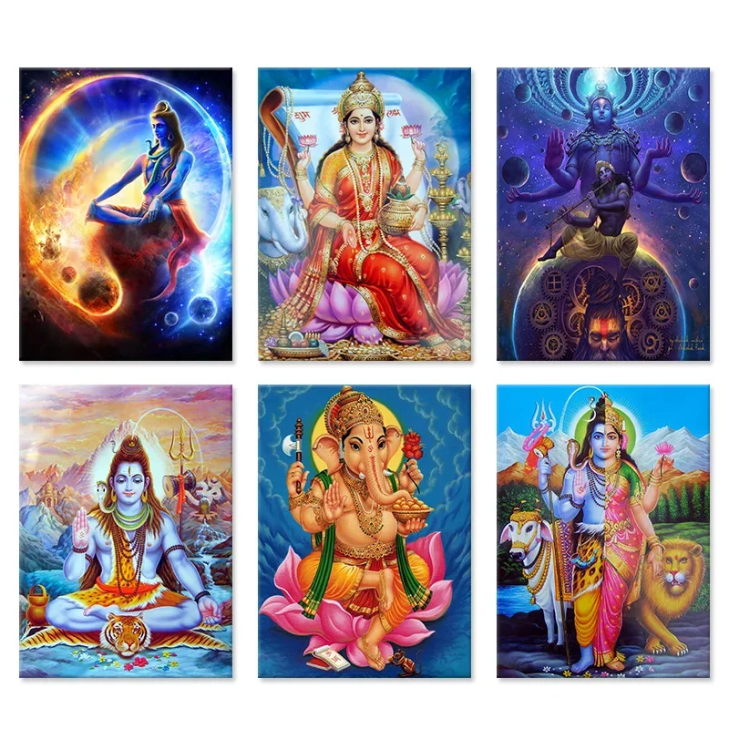 Prints  Modern Wall Artwork Modular Picture Home Decor Abstract India Buddha Hindu Gods Lord Shiva Portrait PaintingPosters