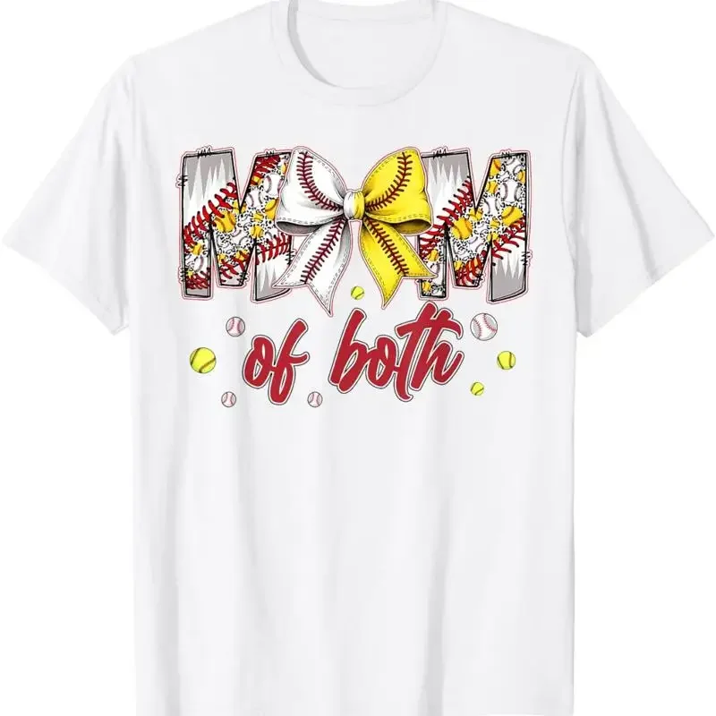 Mom Of Both Baseball Softball Coquette Bow Mother'S Day T Shirt