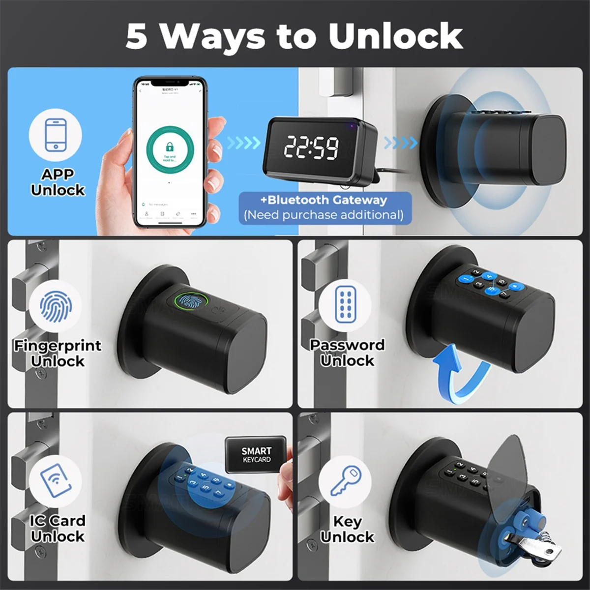 A53I Intelligent Door Locks Bluetooth Fingerprint Lock Cord Code Swipe Door Lock Household APP Smart European Door Lock