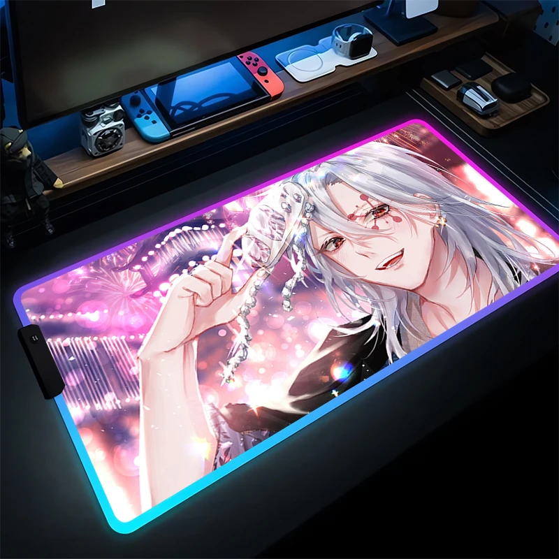 

RGB Luminous Mouse Pad Gamer Computer Notebook PC Demon Slayer Tengen Uzui Mousepad Gaming Accessories Keyboard Pad LED Desk Mat