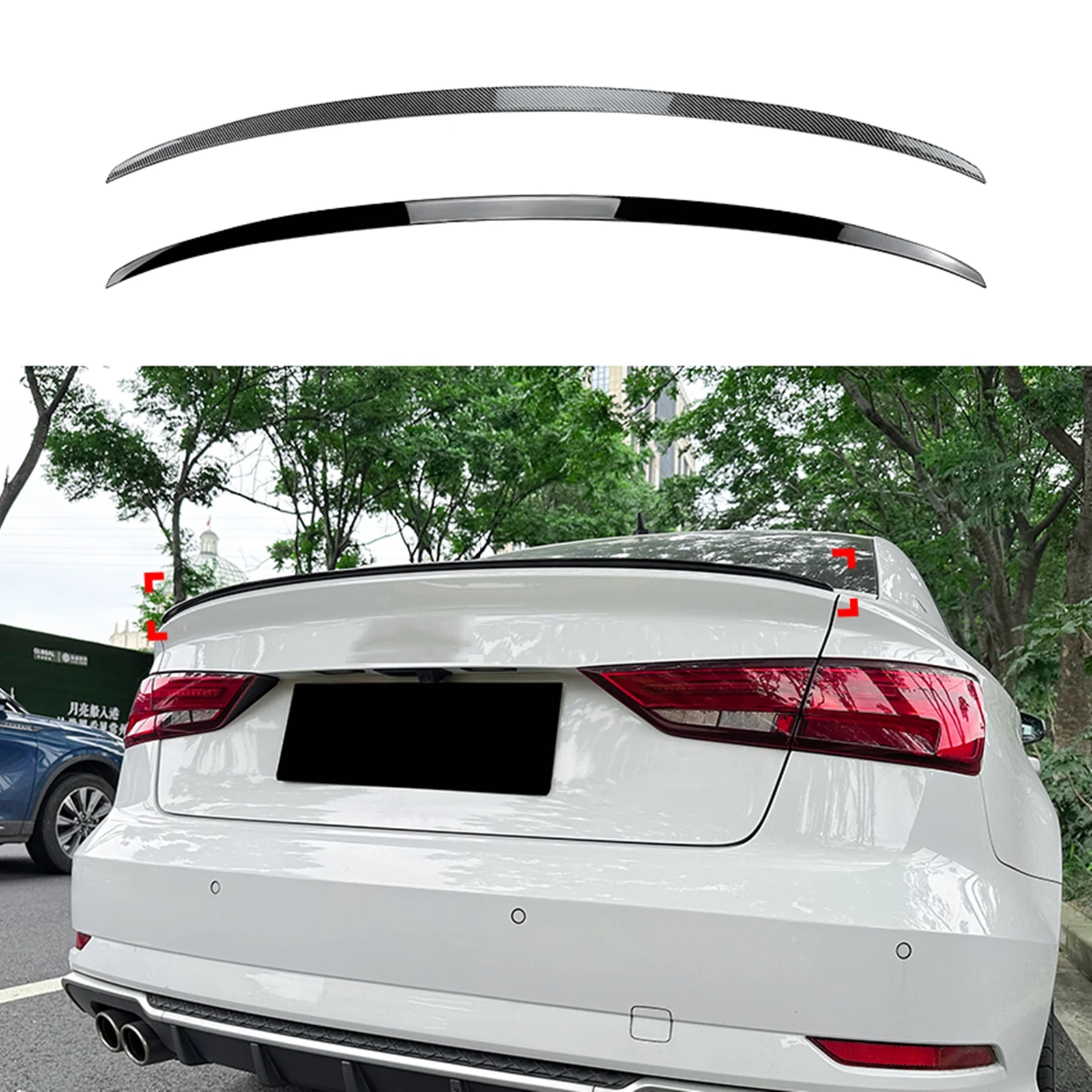 

For Audi A3 S3 8V Sedan 2014-2020 4 Door S Style Rear Trunk Lid Spoiler Wing Carbon Fiber Look/Gloss Black Tailgate Splitter Lip