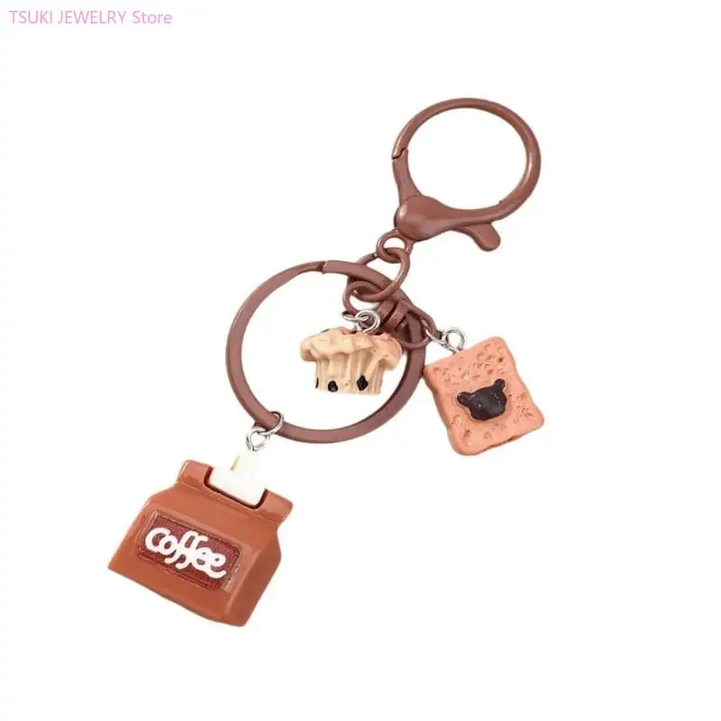 

62KE Кофейный тематический брелок для торта, рамка из сплава, детали из смолы, стильный функциональный аксессуар для организации