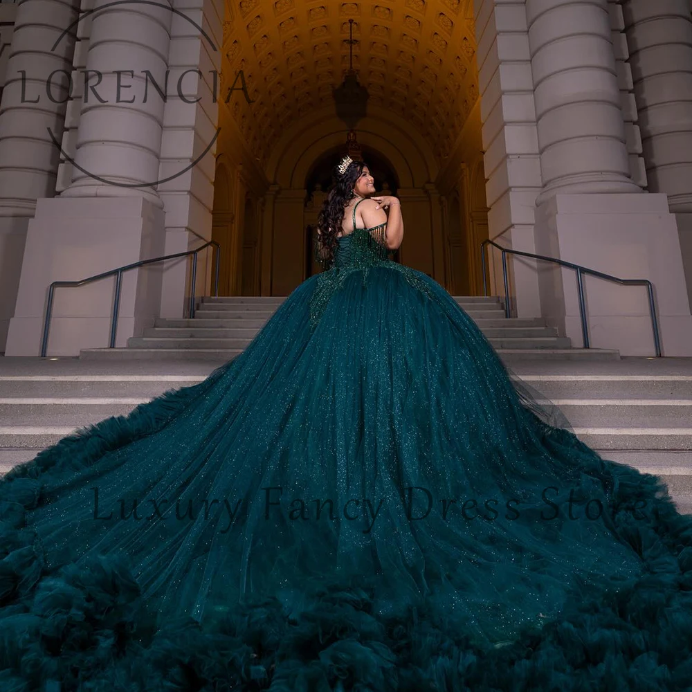 Błyszczące sukienki Quinceanera z odkrytymi ramionami dla dziewczynki Tiulowe plisy Suknie balowe Sweet 16 Birthday Party Customized vestidos de 15 rosa