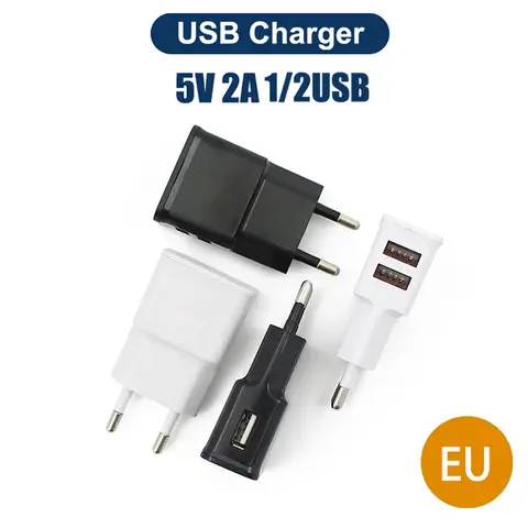 1/2 USB 포트 플러그 전원 공급 충전기 5V 2A 범용 고속 충전 어댑터 EU 플러그 여행용 휴대용 전원 어댑터 (휴대폰용)