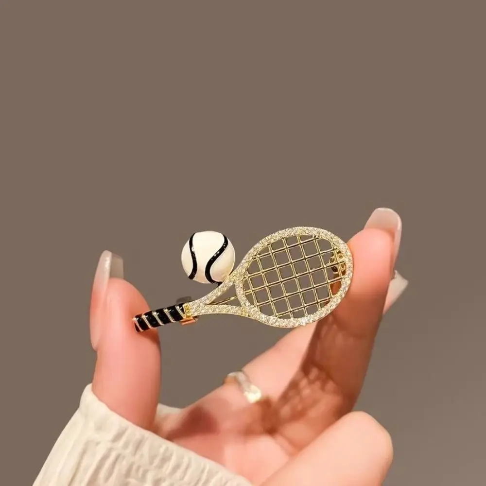 Alloy Tennis Racket Brooch Zircon Vintage Enamel Metal Clothes Pin Jewelry Accessories Korean Style Gold Brooch Decoration