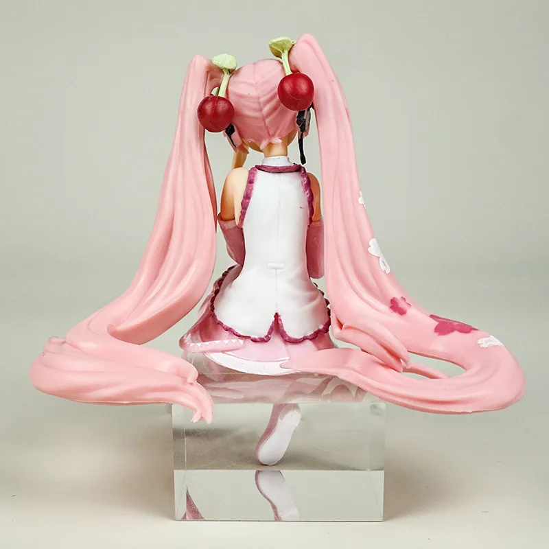 Boxed 11CM Anime Hatsune Miku Pink Sakura Sitting posture sailor costume Kawaii Figure PVC Model Toys Doll Car Ornaments Gifts