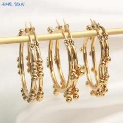 MHS.SUN Fashion Waterproof Gold Plated Heart Circle Bead Big Hoop Earrings Stainless Steel Geometric For Women Party Jewelry