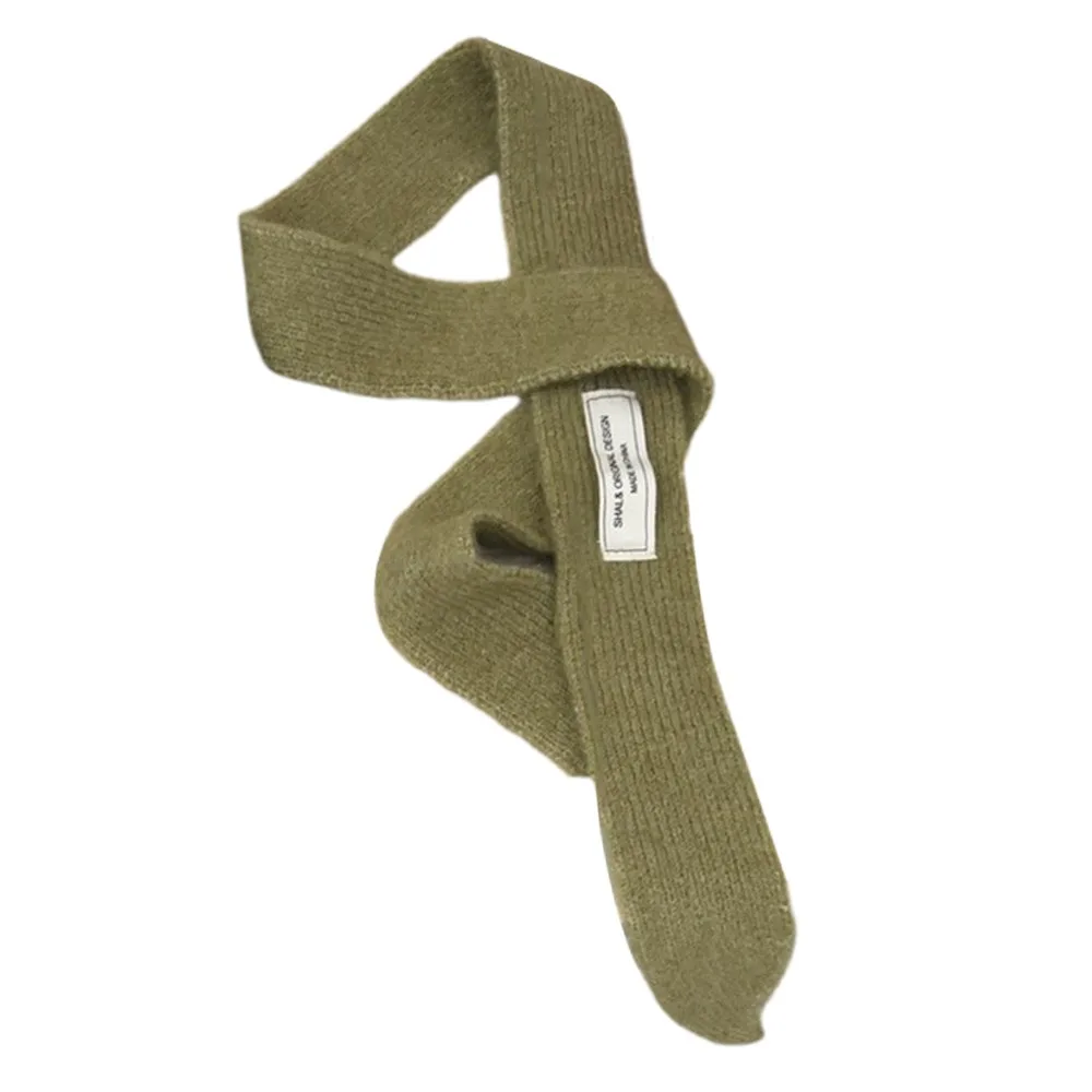 

Trendy Solid Color Knitted Scarf Soft Wool Long Narrow Scarves Neck Warmer Autumn Winter