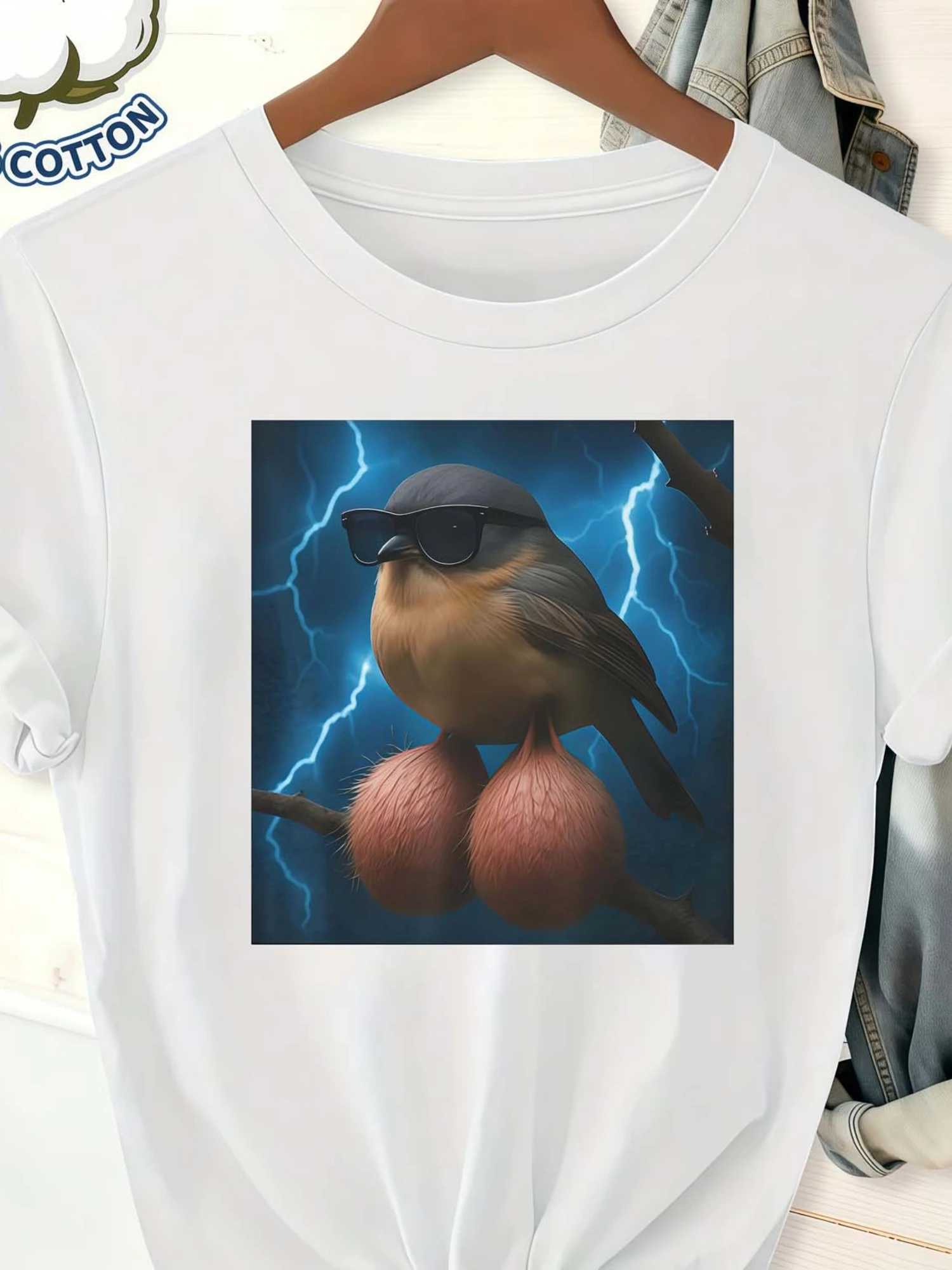Funny Bird Graphic Cotton T-shirt for Football Fans