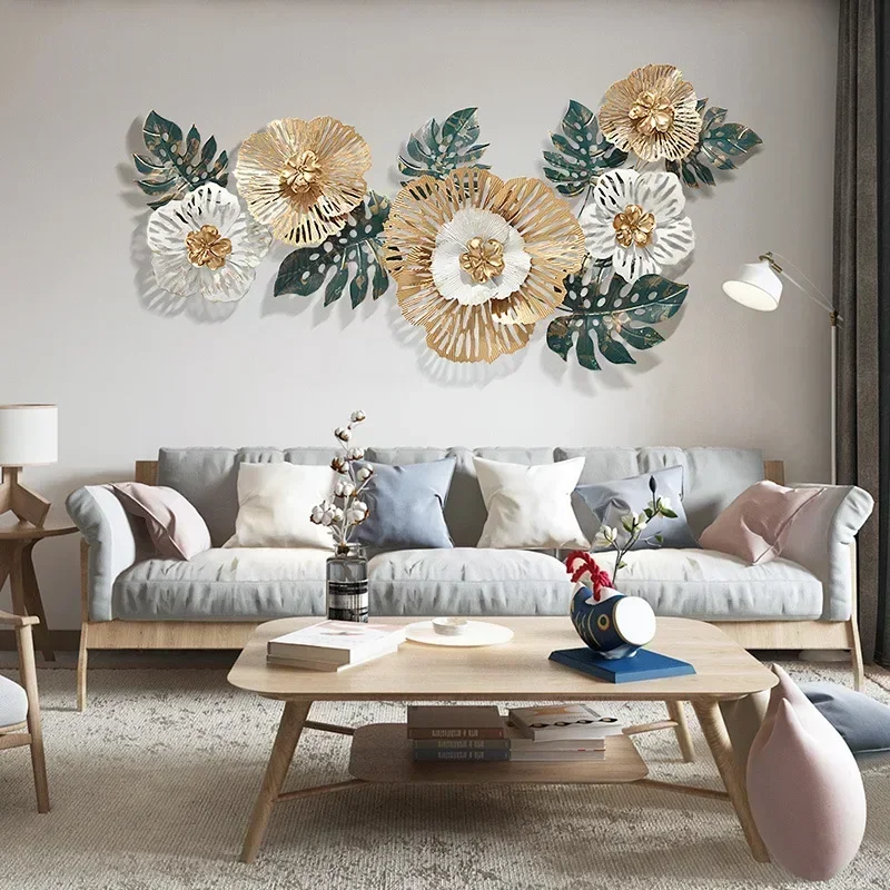 Sofa Background Wall Decoration Painting Living Room High-end Atmospheric Wrought Iron Abstract Wall Hanging Flowers