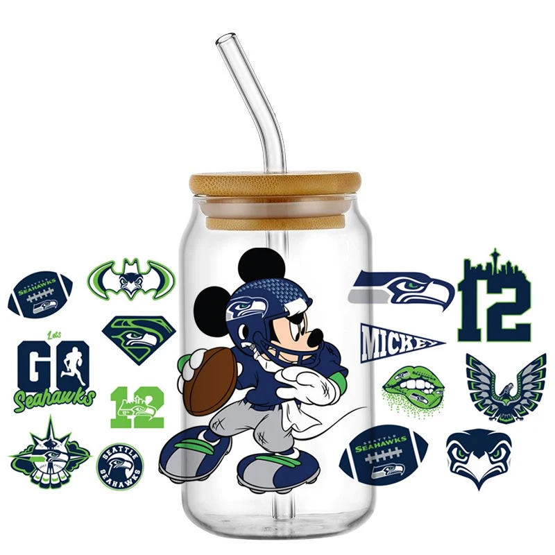 Miniso-Baseball Mikey Decal, Lavável UV DTF Cup Wrap para 16oz Libbey Glasses, caneca dos desenhos animados DIY, adesivo de transferência