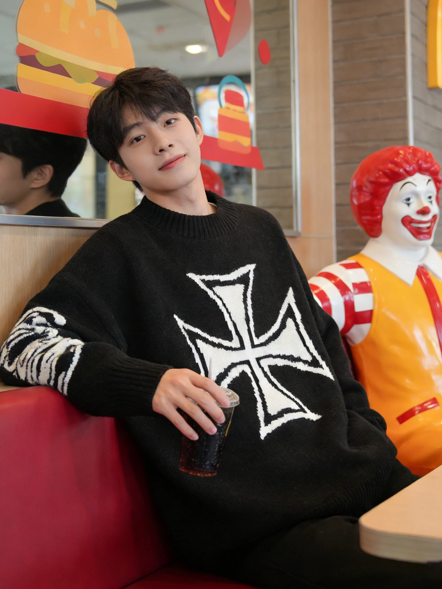 

Американский длинный вязаный свитер с вышивкой в санскрите, из хлопка, теплый, повседневный, с круглым вырезом, для пар