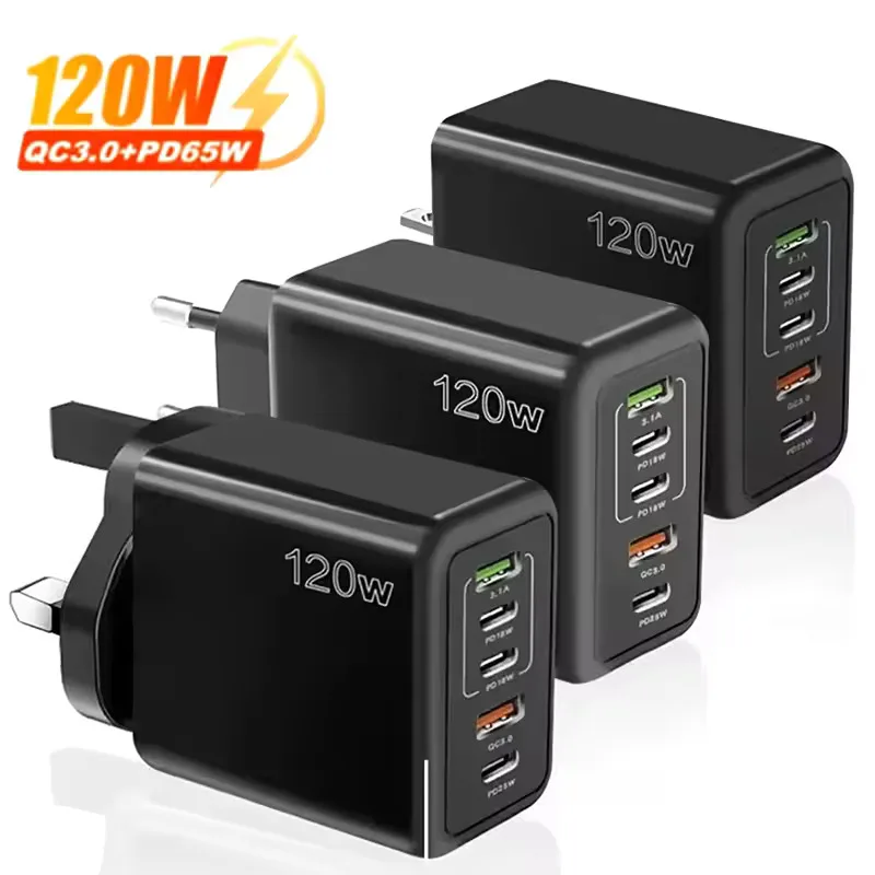 Multi Ports USB C Charger 120W PD Type C Fast Wall Charger EU/US/UK Plug for iPhone Samsung Xiaomi H