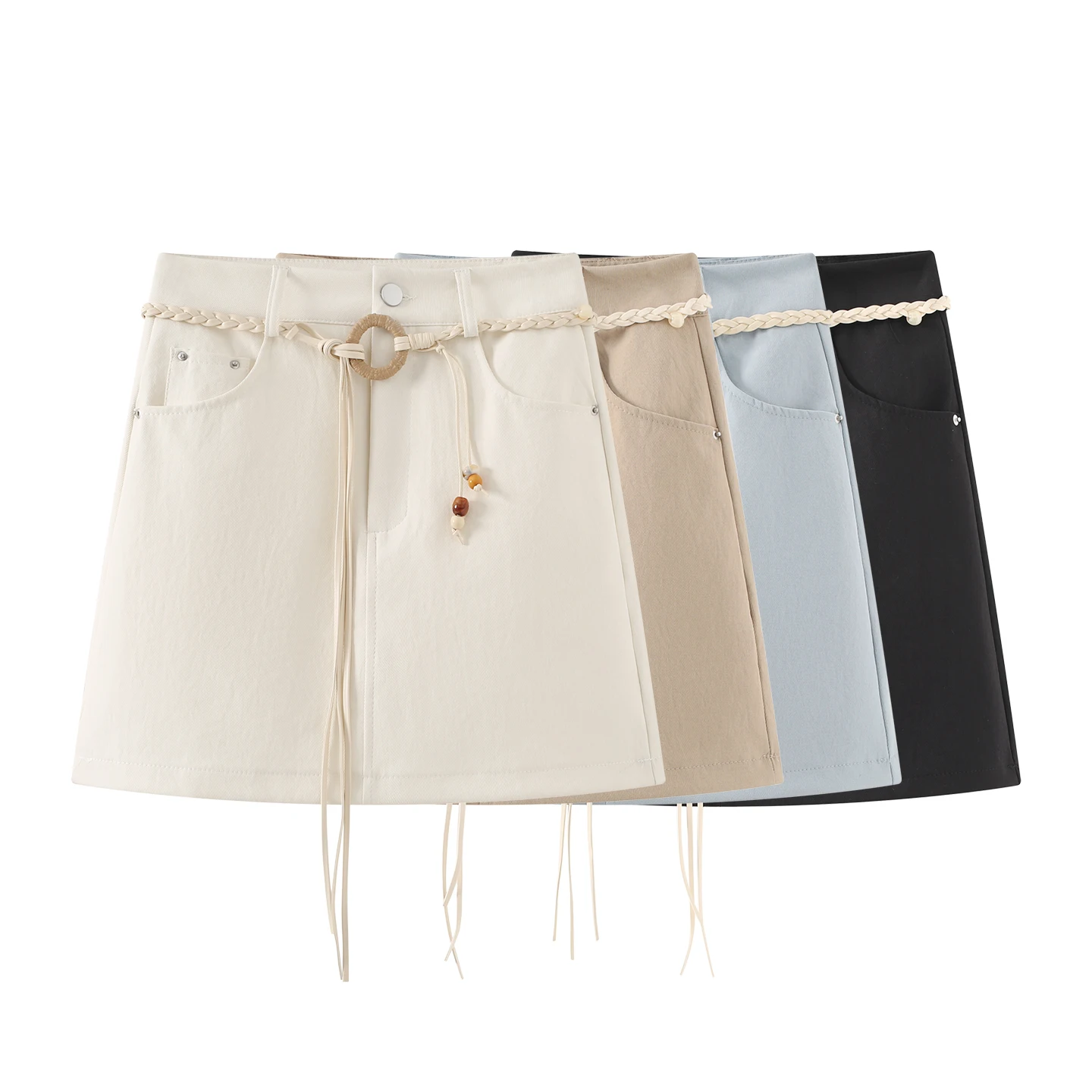 

Шикарная корейская юбка миди с поясом на талии, молодежная повседневная короткая юбка для женщин, весенний сезон