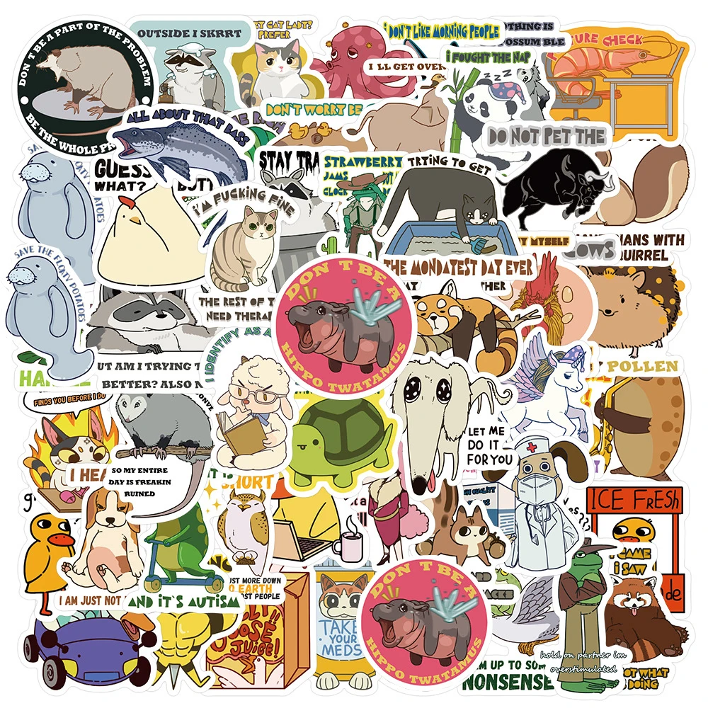 10/30/50pcs Cute Animal Funny Reward Cartoon Stickers Inspiration Words Educational Toys Decals Scrapbook Phone Laptop Sticker