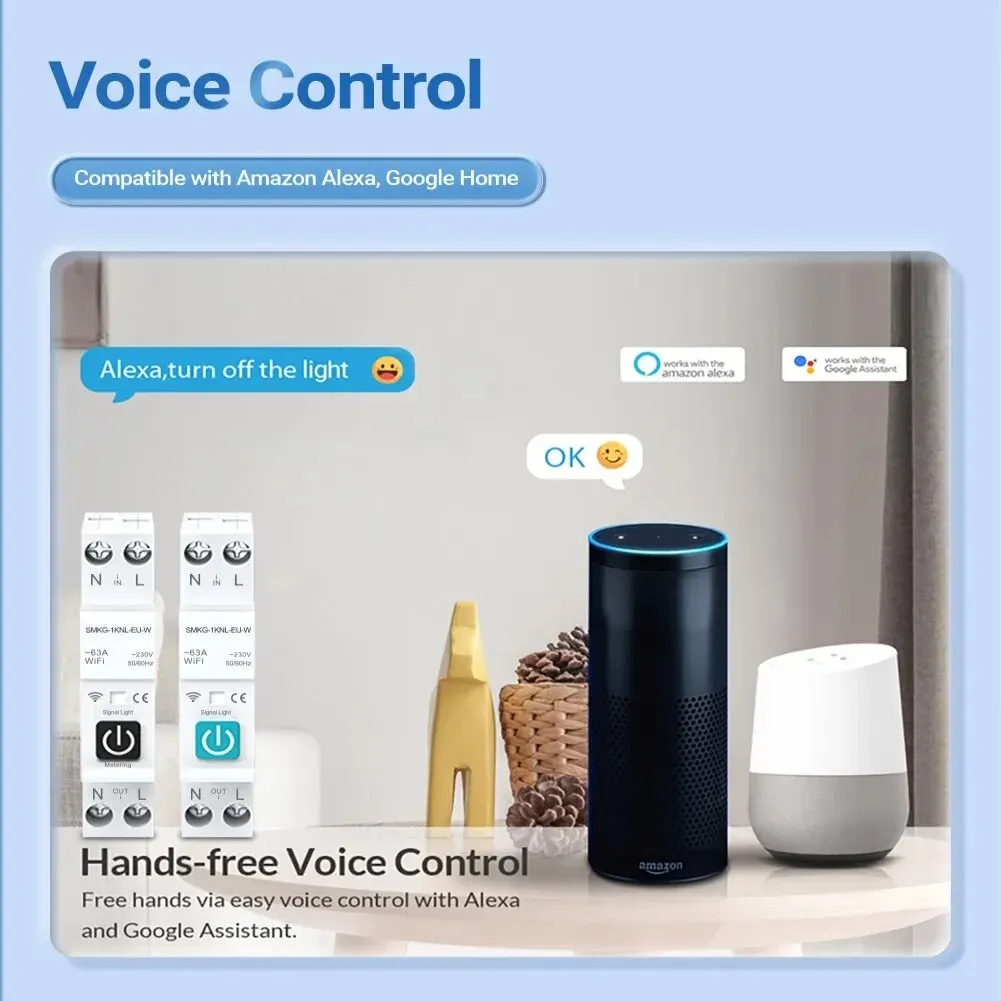 Tuya-インテリジェント回路ブレーカー,電力計付きDINレール,スマートライフ,alexa Home,alice,1p,10 a,16 a,25 a,32 a,40 a,63a