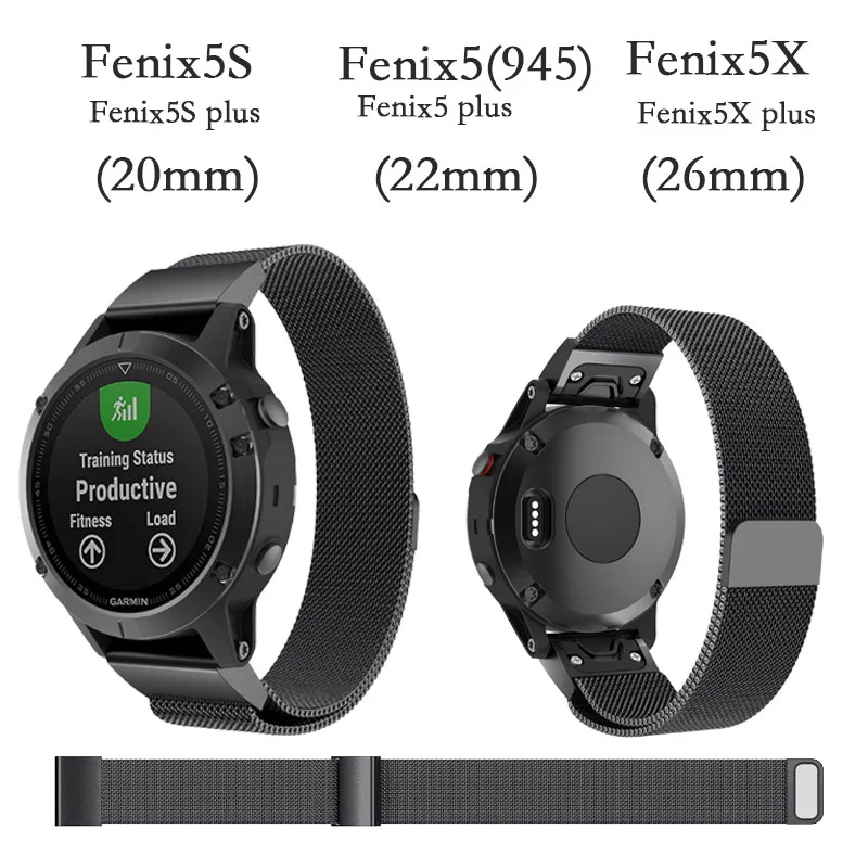 Magnetic Strap for Garmin Fenix 3HR 5X 6x 7x 5s 6 Pro 5 Plus Metal Milanese Watch Band 20/22/26mm for Forerunner 935 Quick Pins