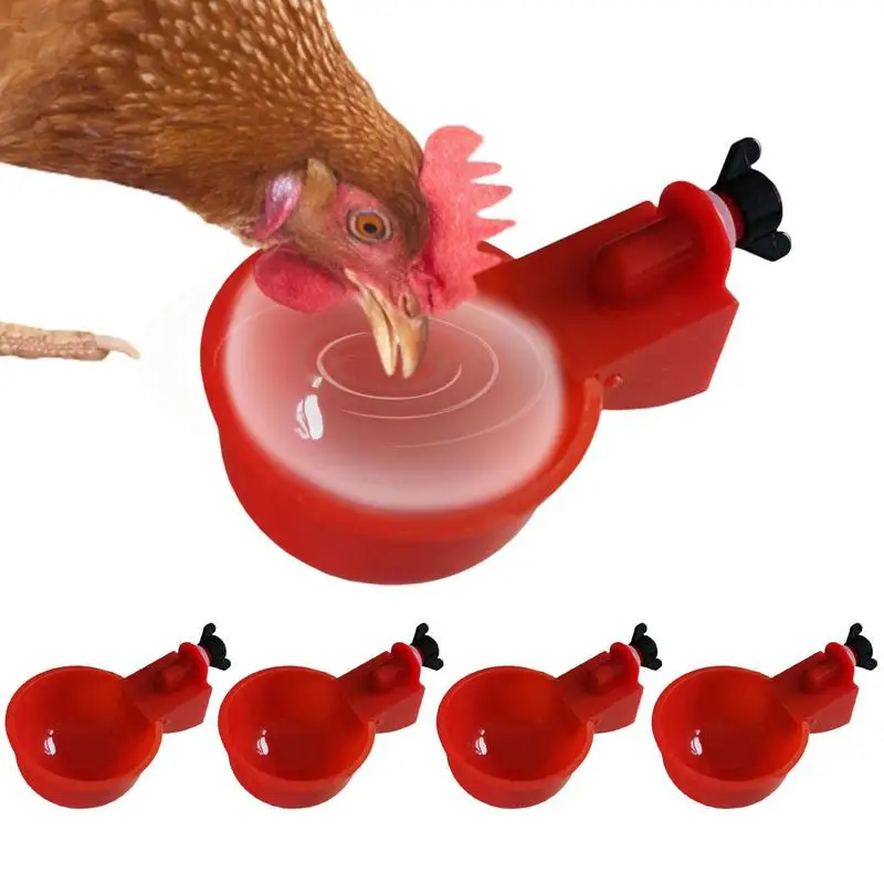 5pcs Automatic Chicken Watering Cups Plastic Poultry Waterer Cups Hanging Backyards Poultry Coop Feeder Water Drinking Cups